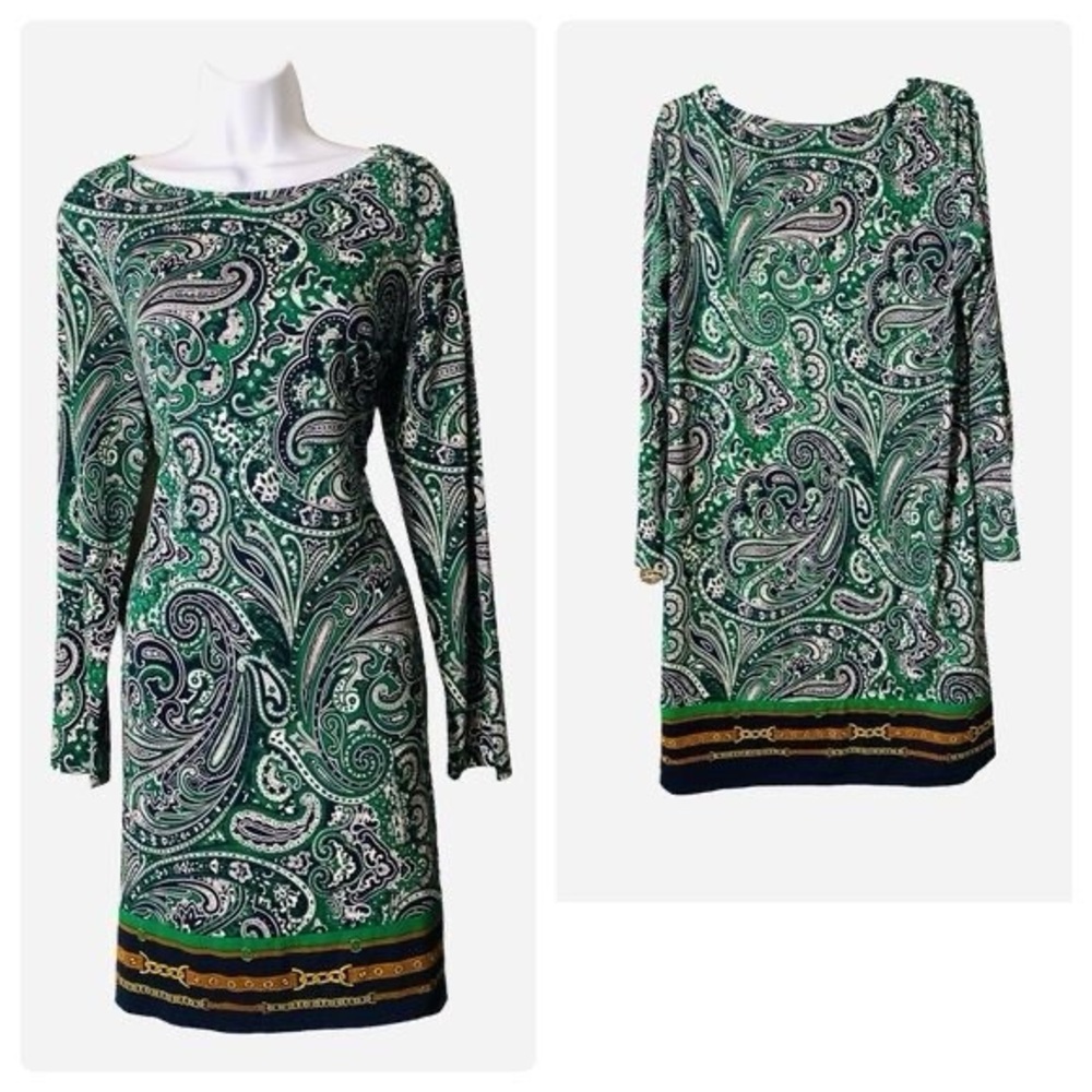 Michael Kors Green Paisley Long Sleeve Dress